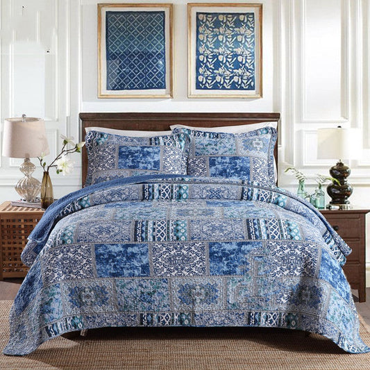 KTX-323027 Three-Piece Cotton Washed Air-Conditioning Quilt Set with Embroidered Floral Design