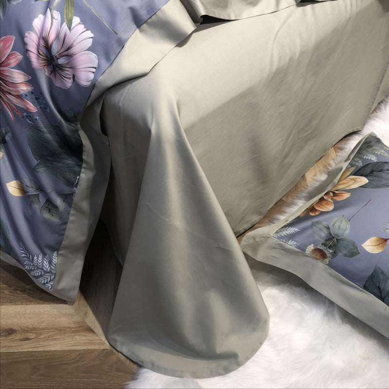 KTX-324179 Long Staple Cotton Four-Piece Bedding Set with Digital Plant and Flower Print