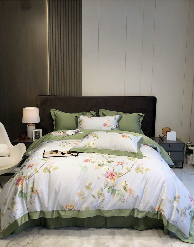 KTX-324179 Long Staple Cotton Four-Piece Bedding Set with Digital Plant and Flower Print