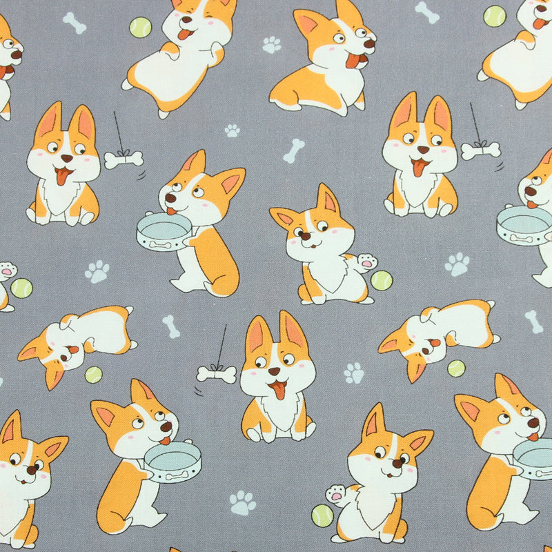 KTX-325011 Corgi Print Cotton Fabric - Cartoon Nordic Animal Design, 110cm Wide, 100% Cotton