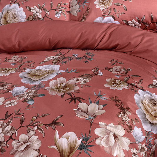 KTX-325011 Floral Double-Sided Cotton Duvet Cover Set in Red - Multiple Sizes Available