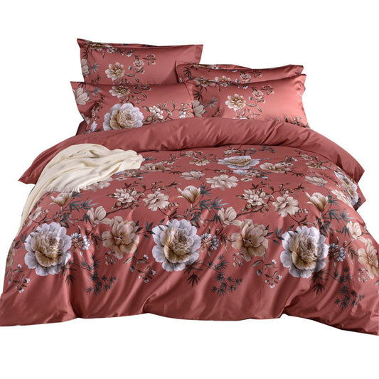 KTX-325011 Floral Double-Sided Cotton Duvet Cover Set in Red - Multiple Sizes Available