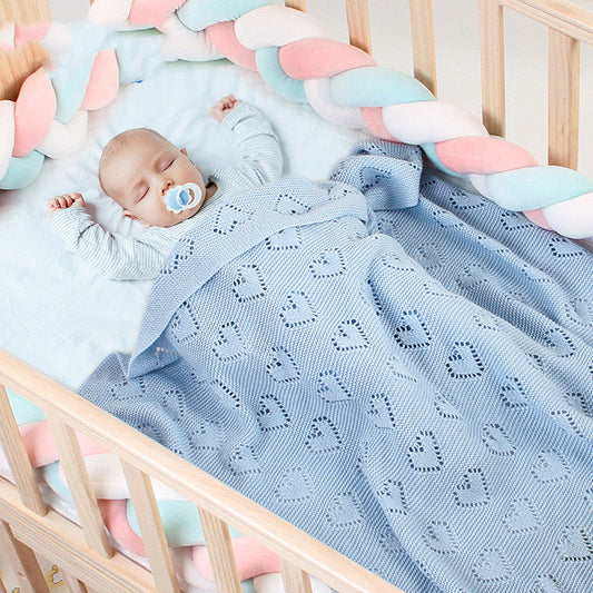 KTX-325651 Knitted Heart Hollow Cotton Baby Blanket for Newborns - Multiple Colors Available
