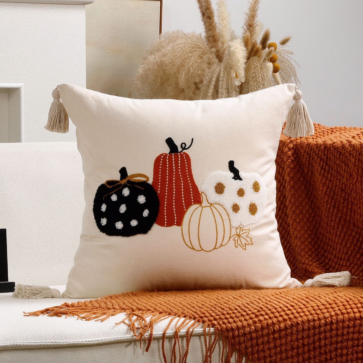 KTX-326227 Autumn Maple Leaf and Pumpkin Decorative Pillow Cover for Living Room Sofa