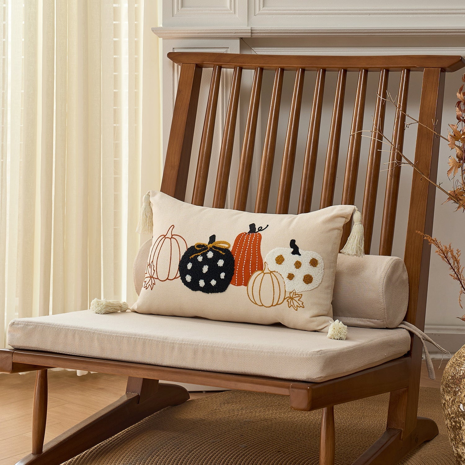 KTX-326227 Autumn Maple Leaf and Pumpkin Decorative Pillow Cover for Living Room Sofa