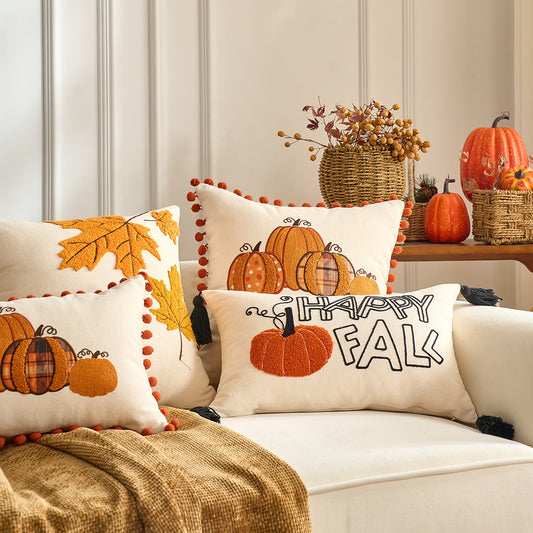 KTX-326227 Autumn Maple Leaf and Pumpkin Decorative Pillow Cover for Living Room Sofa
