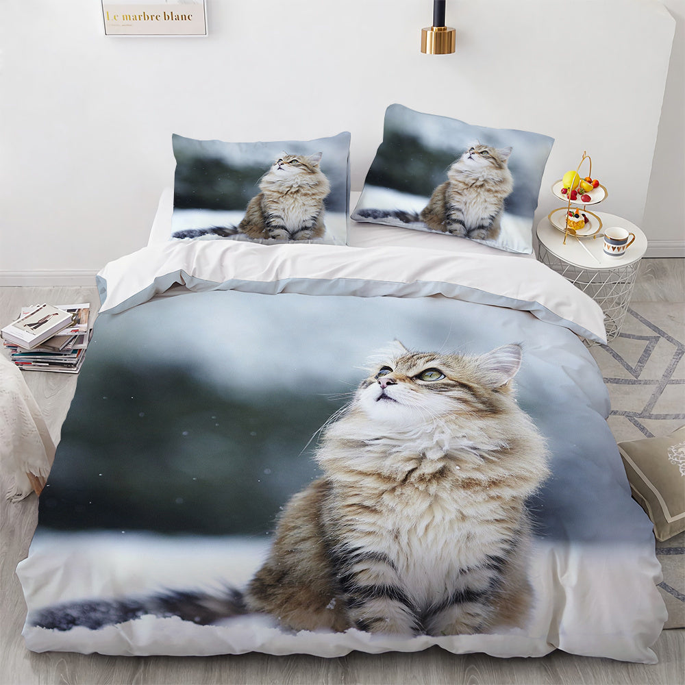 KTX-326803 White Geometric Cat Duvet Cover Set for 1.8m Beds - Available in Multiple Sizes