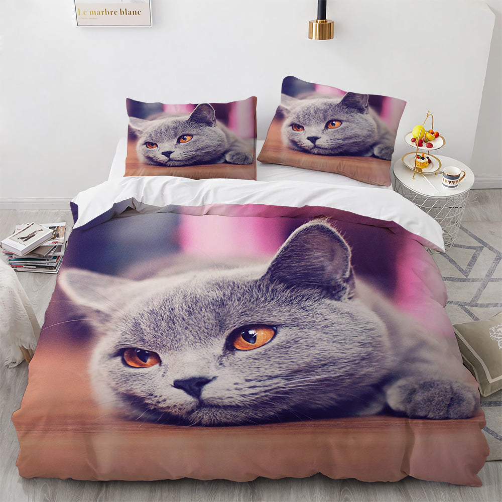 KTX-326803 White Geometric Cat Duvet Cover Set for 1.8m Beds - Available in Multiple Sizes