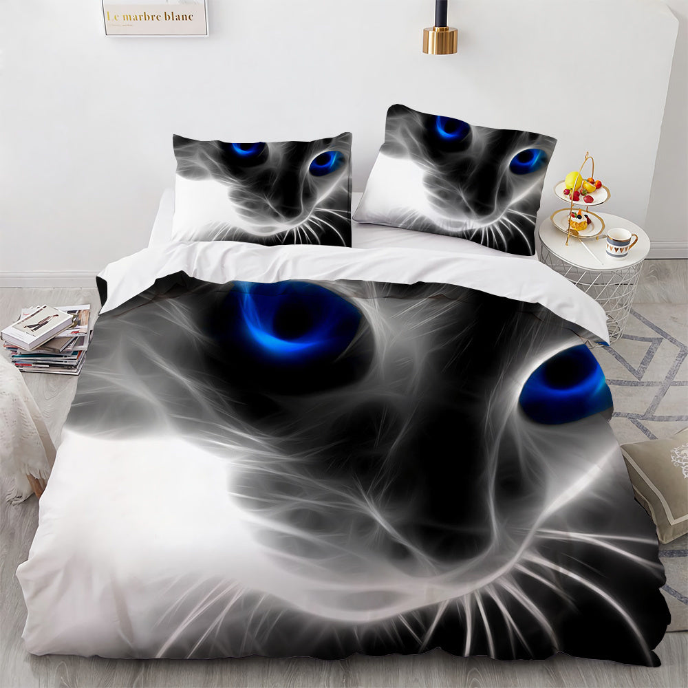KTX-326803 White Geometric Cat Duvet Cover Set for 1.8m Beds - Available in Multiple Sizes