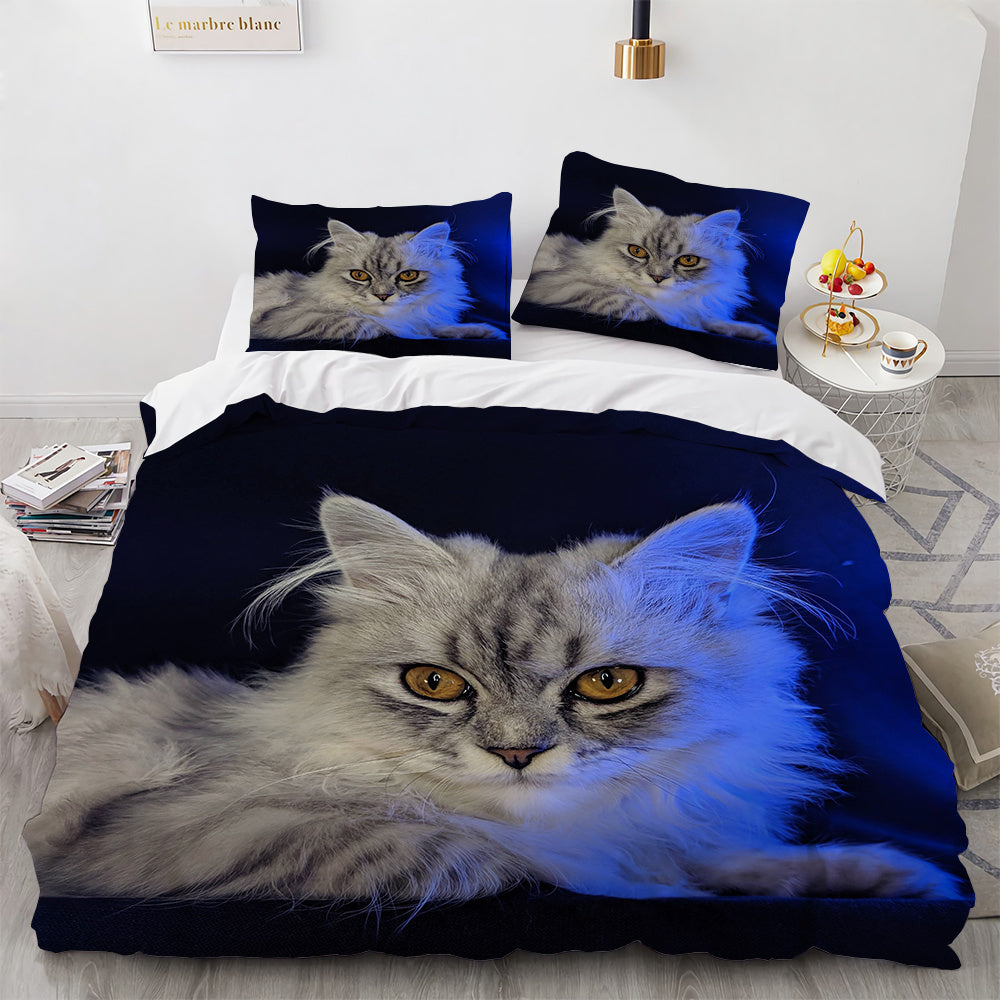 KTX-326803 White Geometric Cat Duvet Cover Set for 1.8m Beds - Available in Multiple Sizes