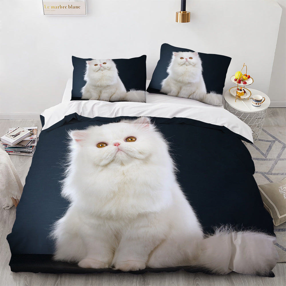 KTX-326803 White Geometric Cat Duvet Cover Set for 1.8m Beds - Available in Multiple Sizes
