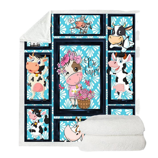 KTX-327315 Cows Pattern Cartoon Children's Printed Blanket – Soft Polyester Fiber, Available in Multiple Sizes and Colors