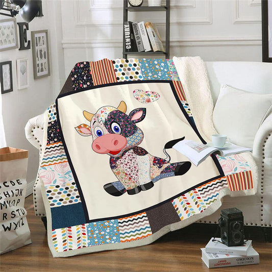 KTX-327315 Cows Pattern Cartoon Children's Printed Blanket – Soft Polyester Fiber, Available in Multiple Sizes and Colors