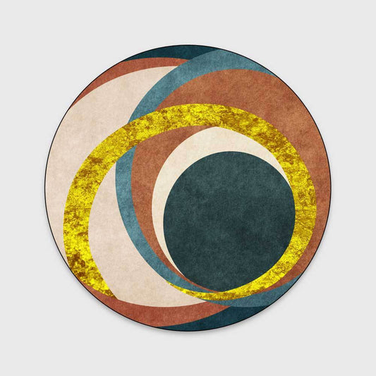 KTX-327379 Nordic Green Kumquat Round Abstract Circle Anti-Slip Floor Mat for Living Room and Bedroom