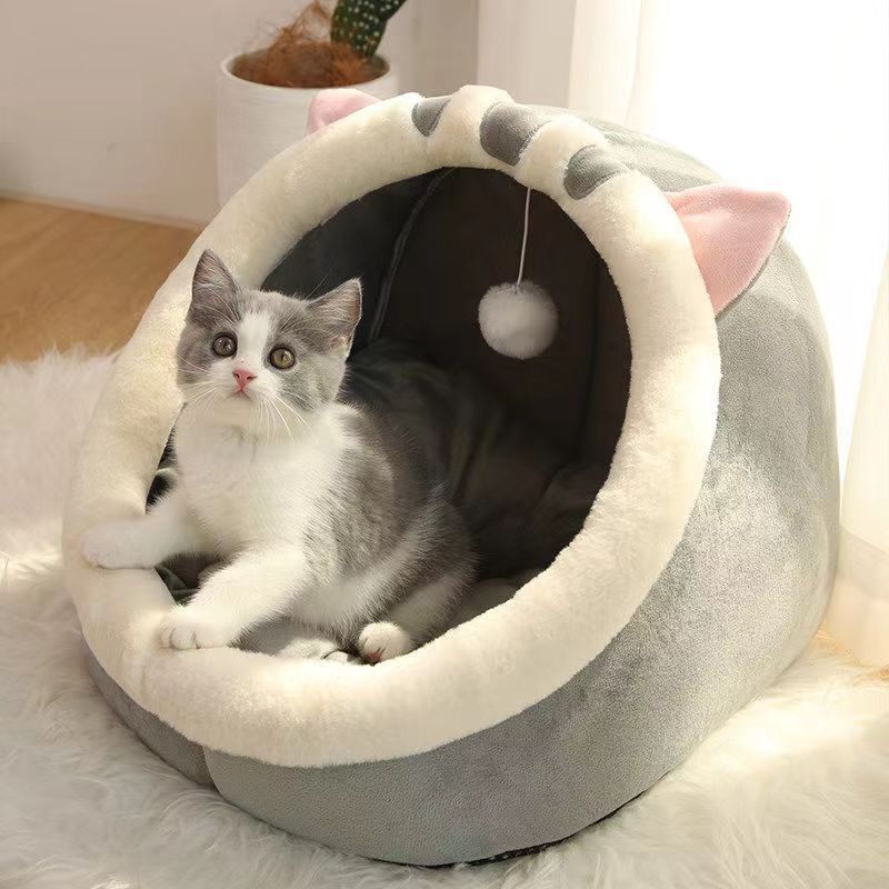 KTX-327763 Four Seasons Semi-closed Pet Bed with Thickened Fabric - Available in Multiple Styles and Sizes