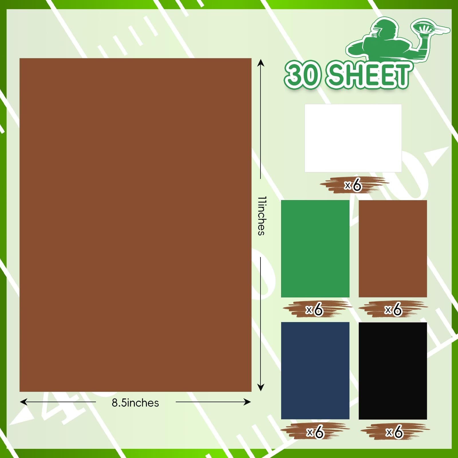 KTX-329875 Colored 180gsm Cardstock Paper, 30 Sheets in 5 Football Colors, 8.5 x 11 Inches for Crafts, Scrapbooking, and DIY Projects