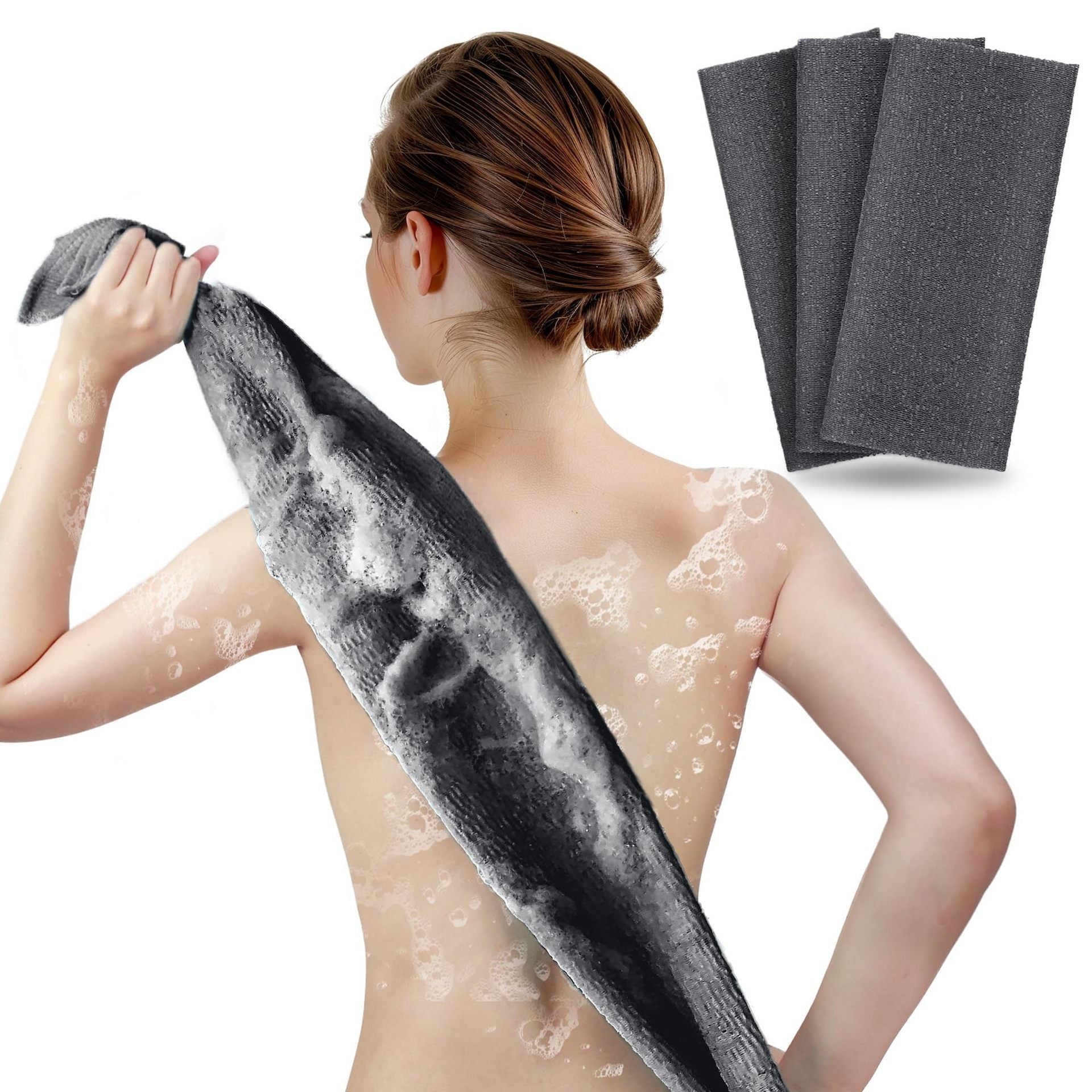 KTX-330195 Exfoliating Bath Towel with Cleaning Brush for Effective Back Scrubbing