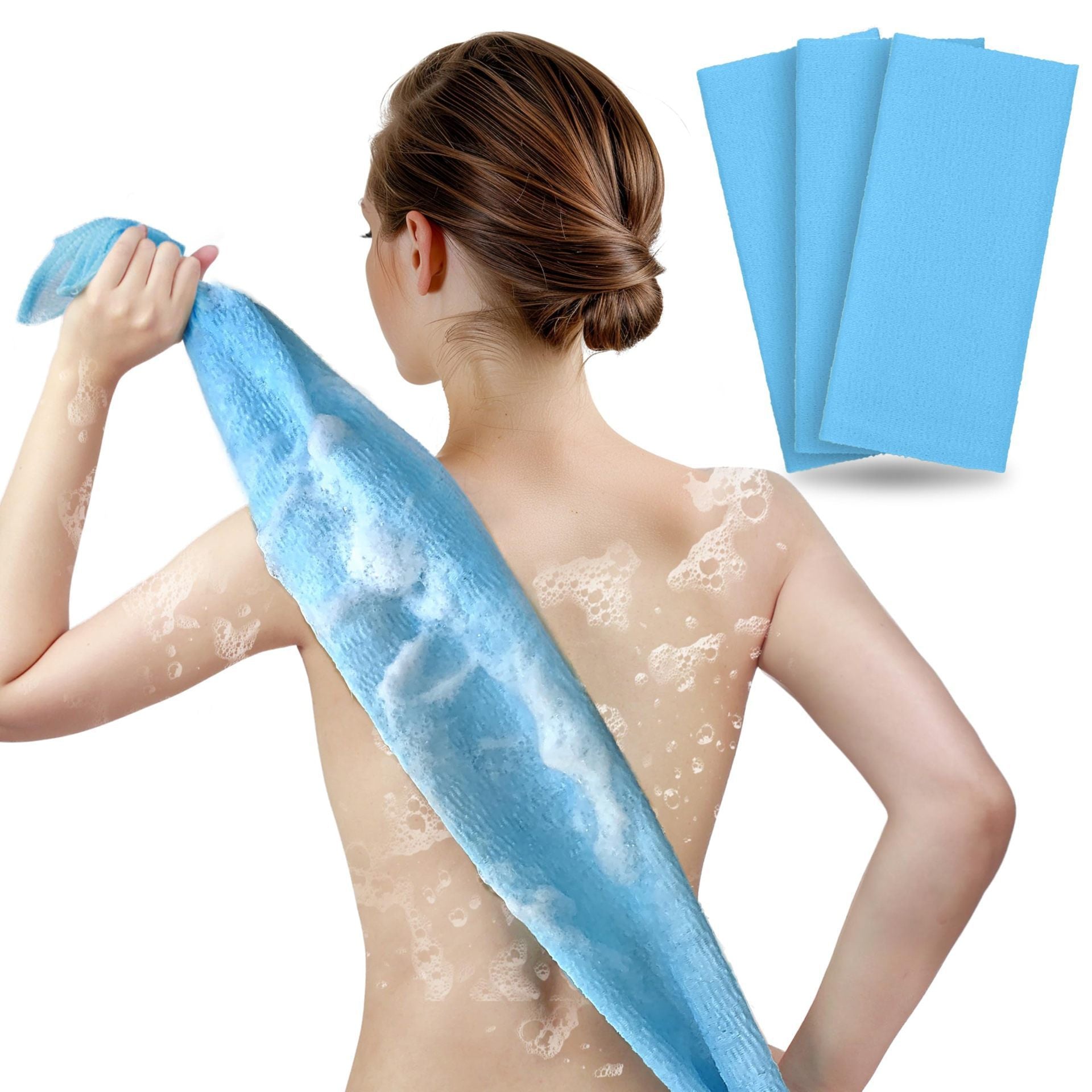 KTX-330195 Exfoliating Bath Towel with Cleaning Brush for Effective Back Scrubbing