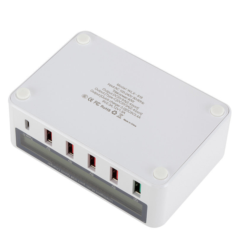 KTX-330835 Multi-Port USB Charger with Smart LCD Display and QC3.0 Fast Charging - Type-C Compatible