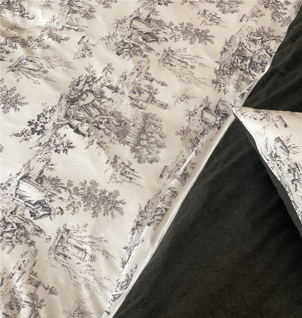 KTX-331091 Pure Cotton Knitting Printed Linen Sheet Quilt Cover Set for 1.2m to 2.0m Beds