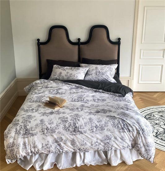 KTX-331091 Pure Cotton Knitting Printed Linen Sheet Quilt Cover Set for 1.2m to 2.0m Beds