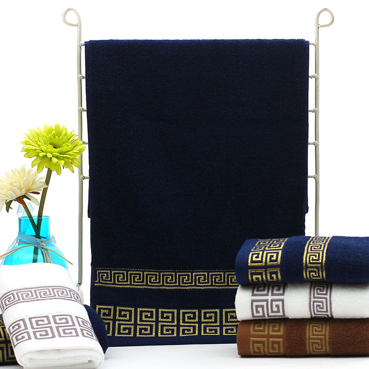 KTX-332499 Men's Minimalist Cotton Towel Gift Box Set in White, Brown, and Dark Blue - 35x75 cm