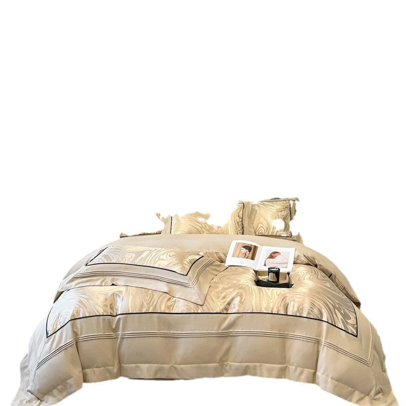 KTX-332883 Jacquard Four-Piece Cotton Bedding Set with Stripe and Geometric Patterns