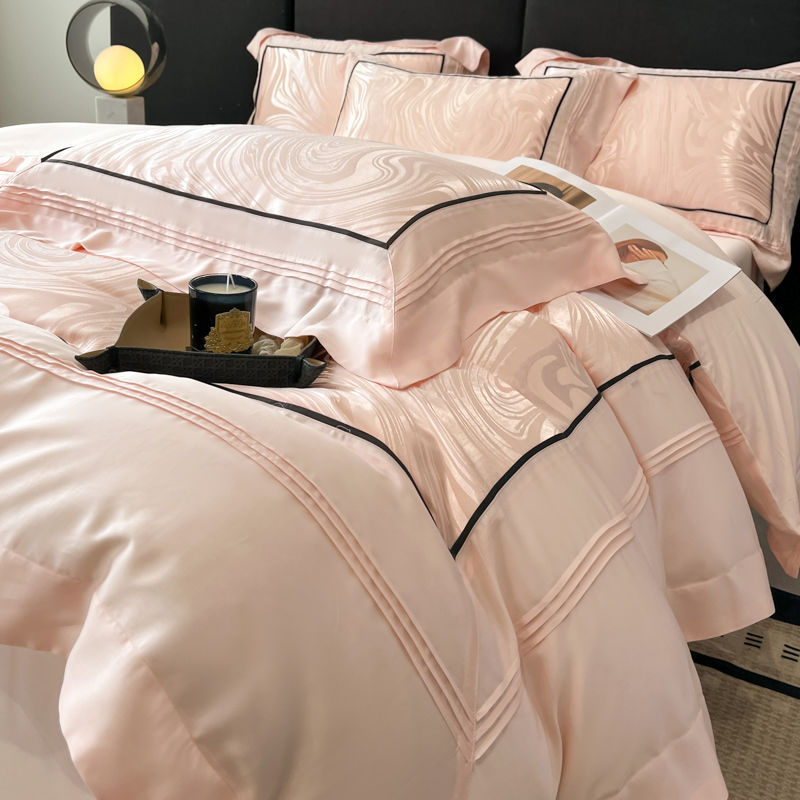 KTX-332883 Jacquard Four-Piece Cotton Bedding Set with Stripe and Geometric Patterns