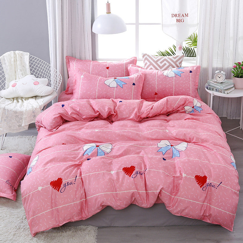 KTX-333075 Cartoon Floral Polyester Four-Piece Bedding Set with Quilt Cover and Pillowcases