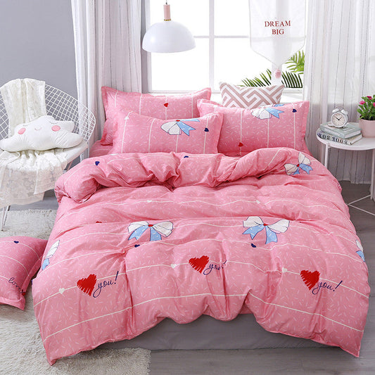 KTX-333075 Cartoon Floral Polyester Four-Piece Bedding Set with Quilt Cover and Pillowcases