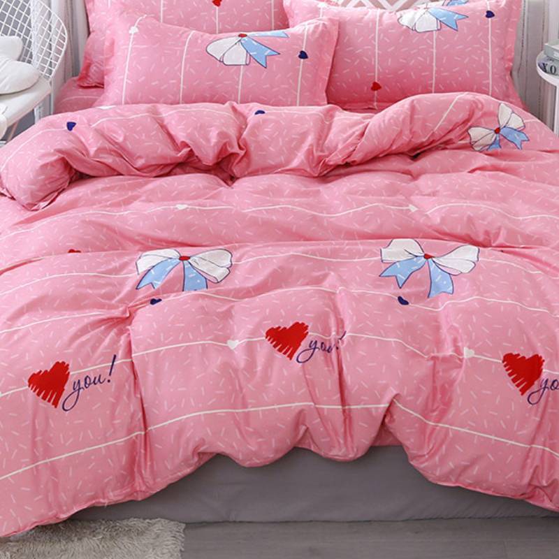 KTX-333075 Cartoon Floral Polyester Four-Piece Bedding Set with Quilt Cover and Pillowcases