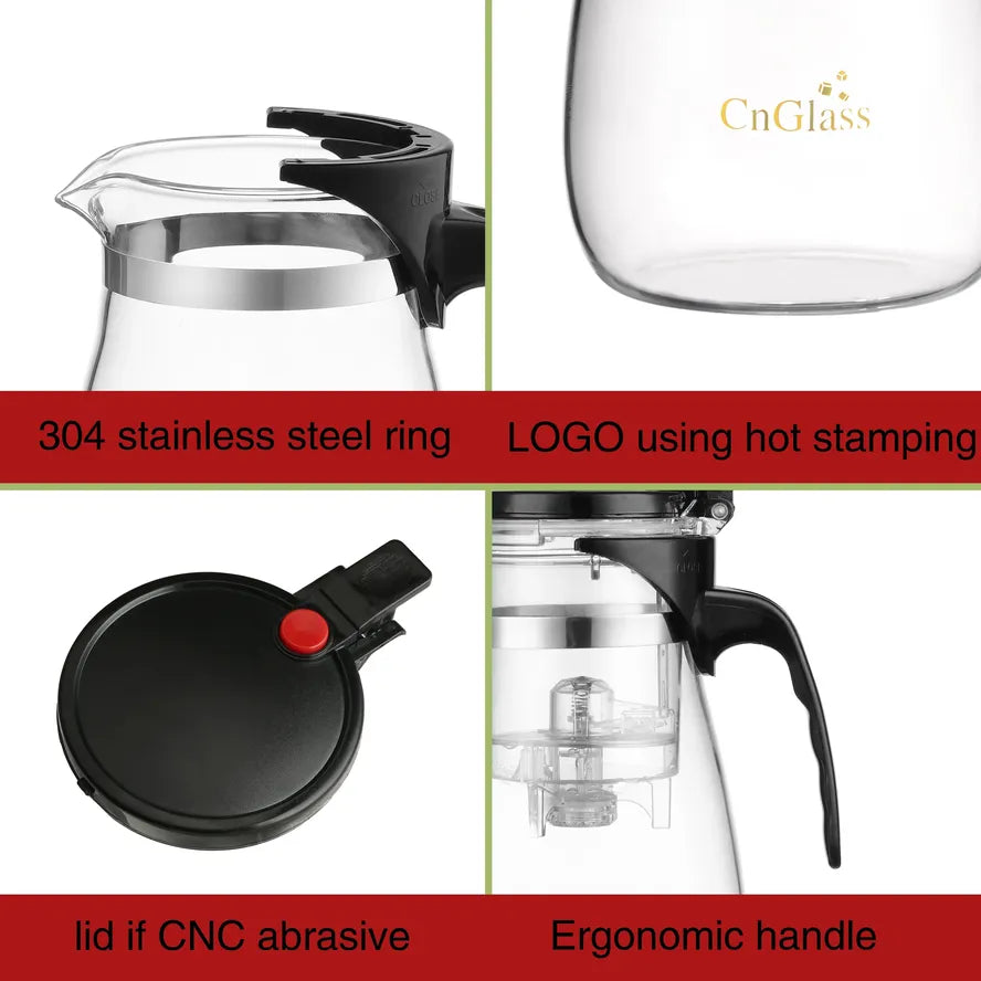KTX-333843 Borosilicate Glass Brew Pot with Press for Coffee and Tea, Stovetop Safe, 30.5oz Capacity