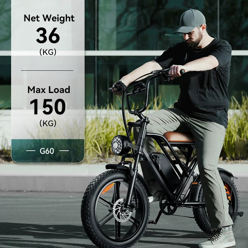 KTX-334163 Electric Bicycle with 25AH Lithium Battery, 48V, 7-Speed, Lightweight Aluminum Frame, 20" Wheels, Hydraulic Disc Brakes, Front Hub Motor