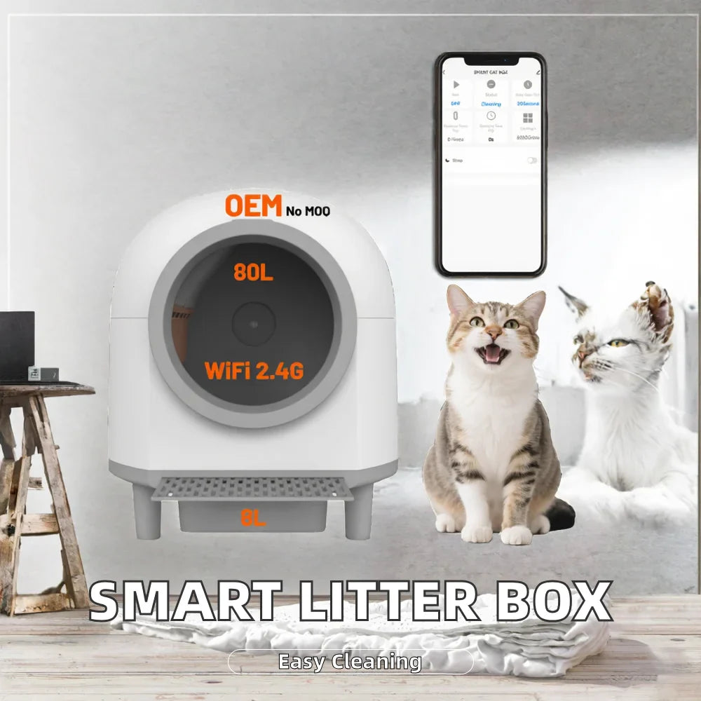KTX-334675 Smart Self-Cleaning Cat Litter Box with Large 80L Capacity and Automatic Function