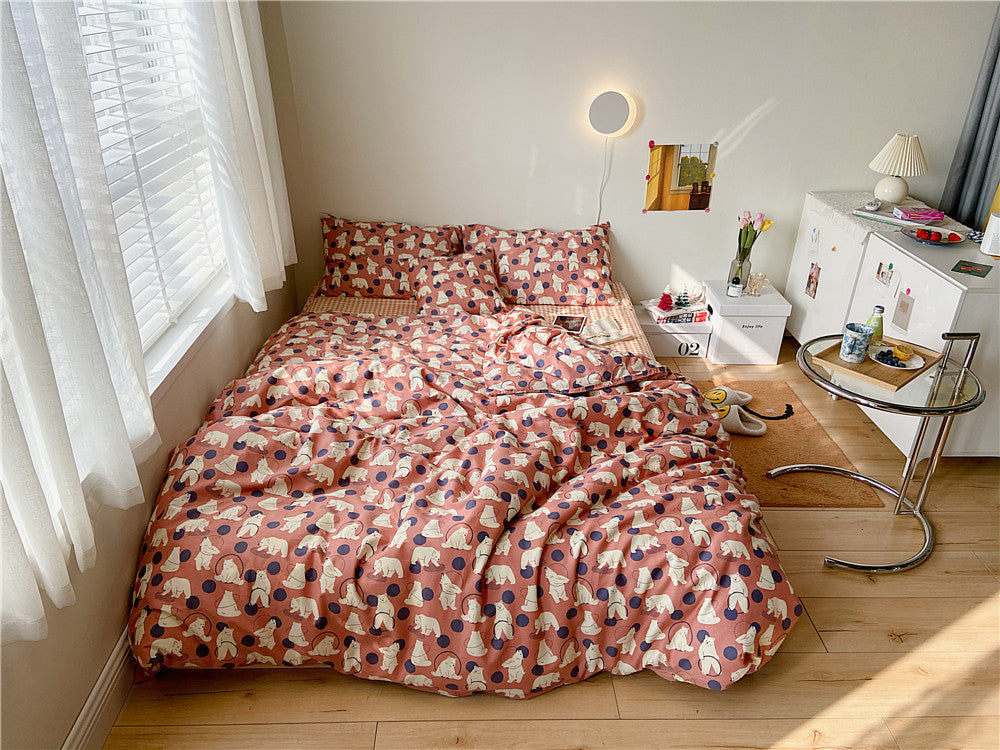 KTX-335699 Cotton 4-Piece Bed Sheet Set with Quilt and Pillow Covers for Comfortable Sleeping