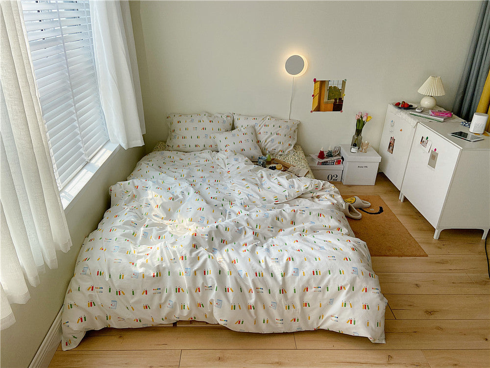 KTX-335699 Cotton 4-Piece Bed Sheet Set with Quilt and Pillow Covers for Comfortable Sleeping