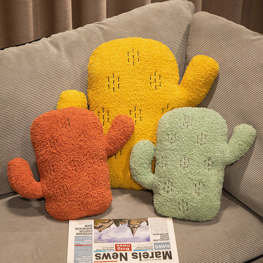 KTX-336339 Cartoon Solid Color Cactus Cushion for Bedside and Sofa - Yellow, Brick Red, Green Options