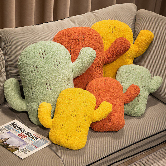 KTX-336339 Cartoon Solid Color Cactus Cushion for Bedside and Sofa - Yellow, Brick Red, Green Options