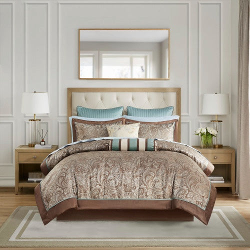 KTX-336851 12 Piece Queen Comforter Set with Cotton Sheets and Decorative Pillows in Red and Gold