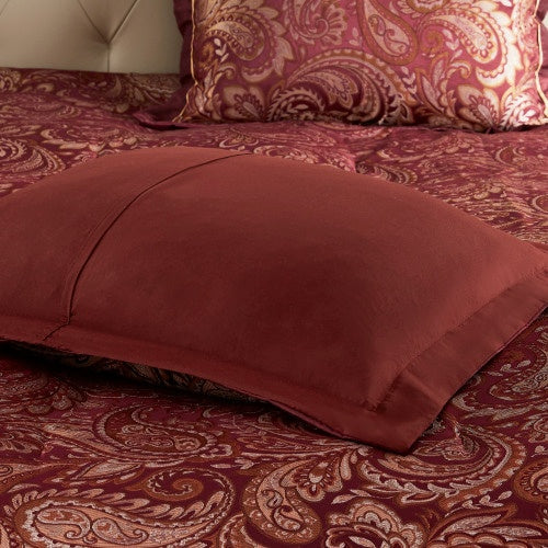 KTX-336851 12 Piece Queen Comforter Set with Cotton Sheets and Decorative Pillows in Red and Gold
