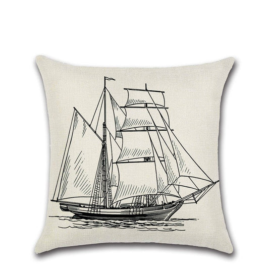 KTX-337363 Navigation Series Map Pillow Cover - Simple & Modern Linen Cushion Cover (45x45cm) with PP Cotton Filler for Living Room