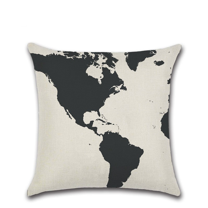 KTX-337363 Navigation Series Map Pillow Cover - Simple & Modern Linen Cushion Cover (45x45cm) with PP Cotton Filler for Living Room
