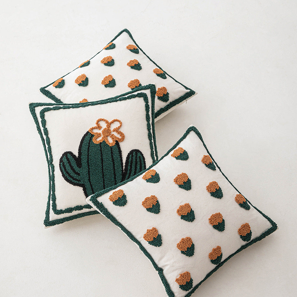 KTX-337491 Cactus and Flower Tufted Throw Pillow Cover, 45x45cm and 30x50cm Options