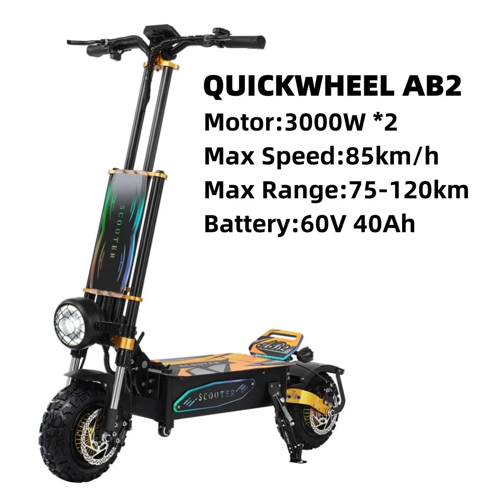 KTX-338707 Dual Motor Electric Scooter 60V 40Ah, 120Km Range, 6000W, 11 Inch Fat Tires, Folding Design