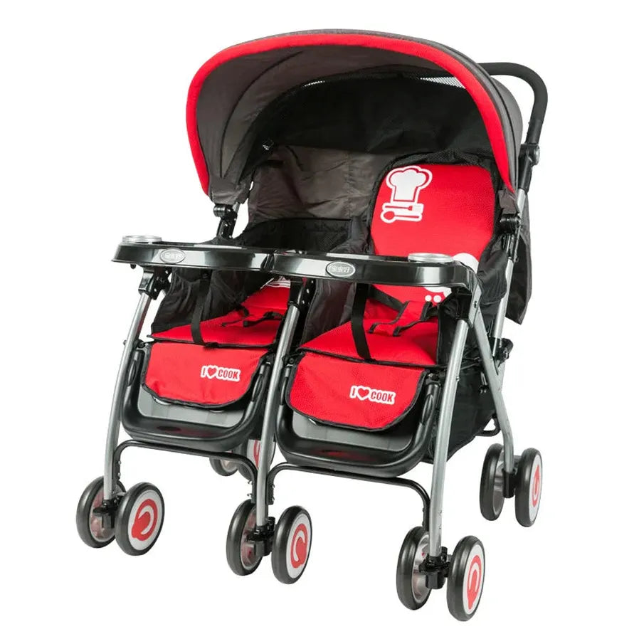 KTX-339027 Double Seat Twins Stroller - Side by Side Baby Pram with Adjustable Canopy and Safety Features
