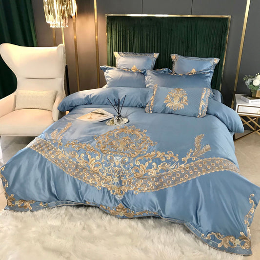 KTX-339155 Elegant Ice Silk Duvet Cover Set in Light Luxury European Style - 100% Cotton, 4-Piece Bedding Ensemble for 1.5m & 2m Beds