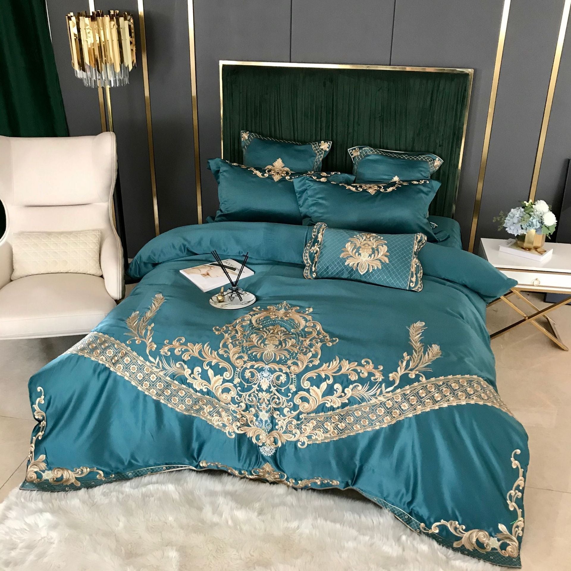 KTX-339155 Elegant Ice Silk Duvet Cover Set in Light Luxury European Style - 100% Cotton, 4-Piece Bedding Ensemble for 1.5m & 2m Beds