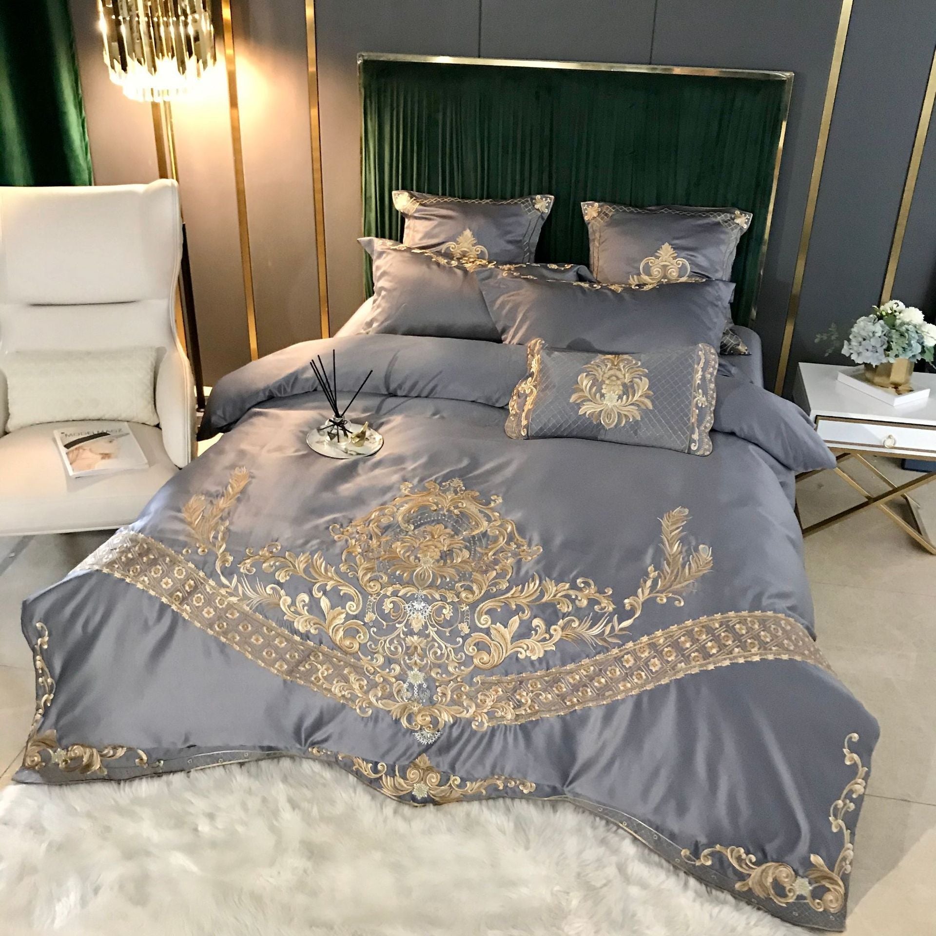 KTX-339155 Elegant Ice Silk Duvet Cover Set in Light Luxury European Style - 100% Cotton, 4-Piece Bedding Ensemble for 1.5m & 2m Beds