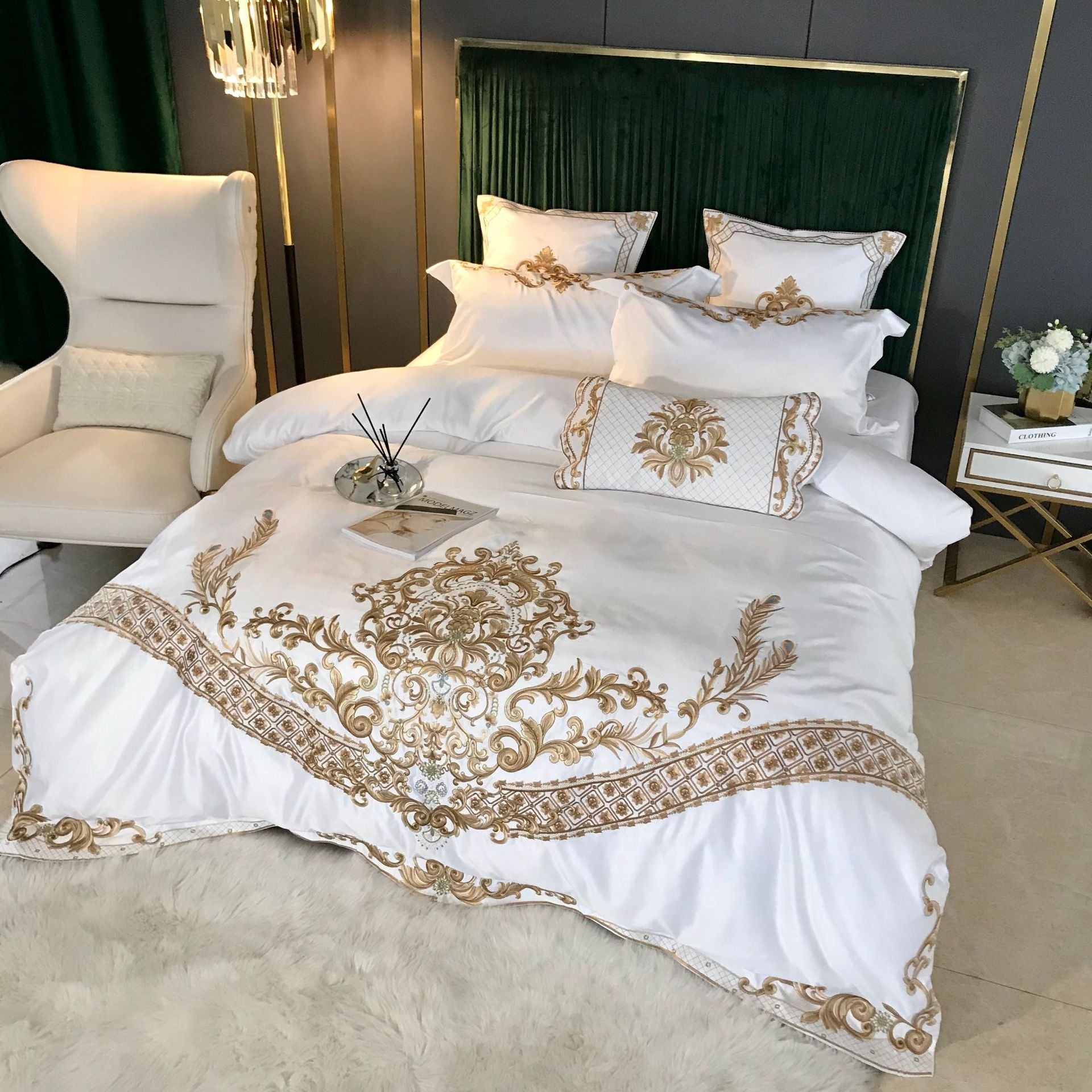 KTX-339155 Elegant Ice Silk Duvet Cover Set in Light Luxury European Style - 100% Cotton, 4-Piece Bedding Ensemble for 1.5m & 2m Beds