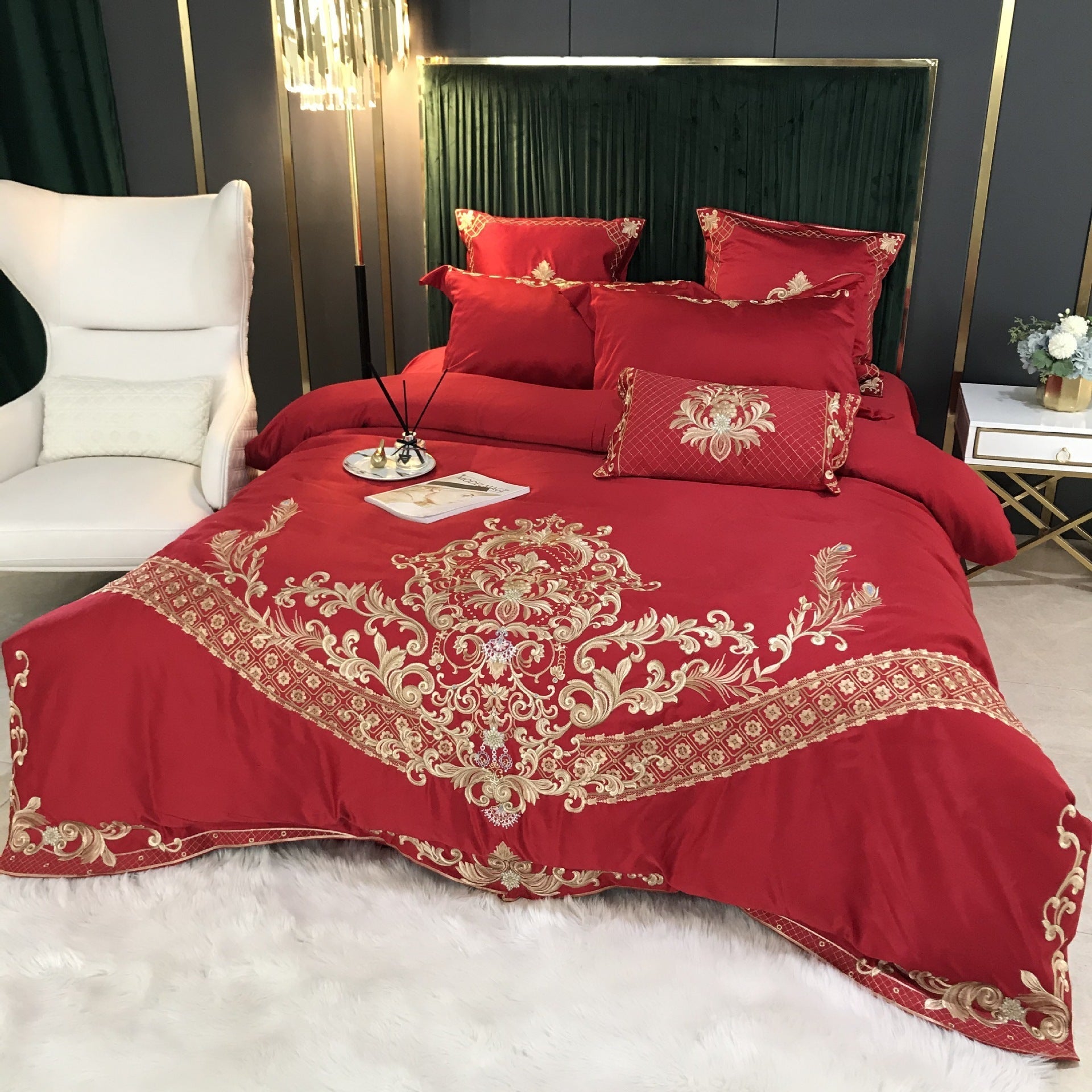 KTX-339155 Elegant Ice Silk Duvet Cover Set in Light Luxury European Style - 100% Cotton, 4-Piece Bedding Ensemble for 1.5m & 2m Beds